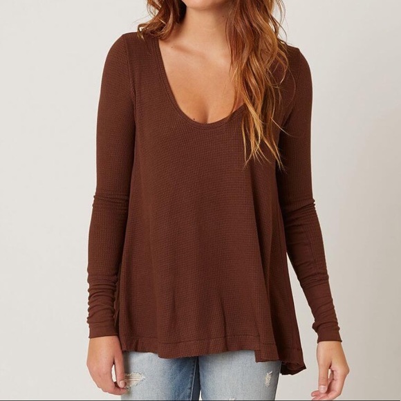 Free People Tops - Free People Malibu Hi Low Long Sleeve in Fig Brown Size Large